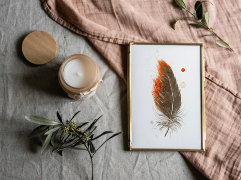 Image of a feather watercolor painting by Shayna Larsen, originals & prints available