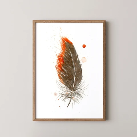 Image of a feather watercolor painting by Shayna Larsen, originals & prints available