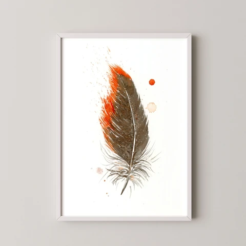 Image of a feather watercolor painting by Shayna Larsen, originals & prints available