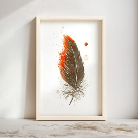 Image of a feather watercolor painting by Shayna Larsen, originals & prints available