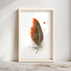 Image of a feather watercolor painting by Shayna Larsen, originals & prints available
