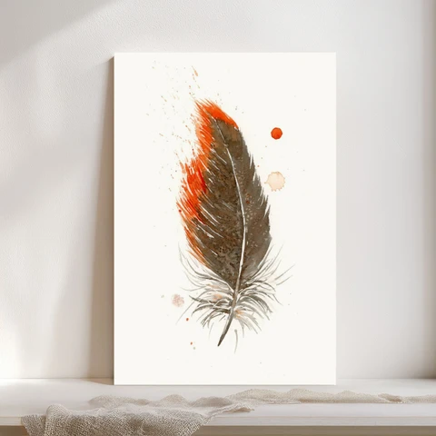 Image of a feather watercolor painting by Shayna Larsen, originals & prints available