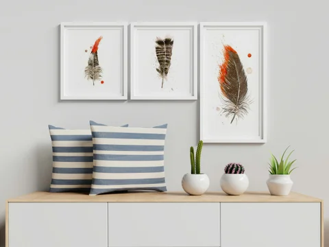Image of a feather watercolor painting by Shayna Larsen, originals & prints available
