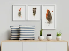 Image of a feather watercolor painting by Shayna Larsen, originals & prints available