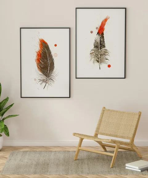 Image of a feather watercolor painting by Shayna Larsen, originals & prints available