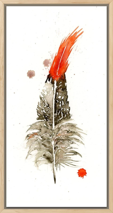 Image of a feather watercolor painting by Shayna Larsen, originals & prints available