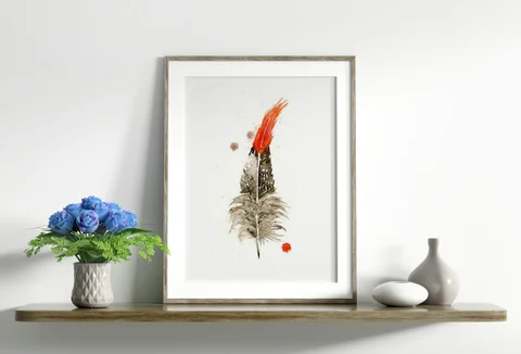 Image of a feather watercolor painting by Shayna Larsen, originals & prints available
