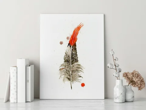 Image of a feather watercolor painting by Shayna Larsen, originals & prints available