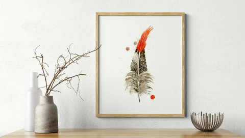 Image of a feather watercolor painting by Shayna Larsen, originals & prints available