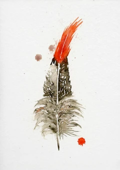 Image of a feather watercolor painting by Shayna Larsen, originals & prints available