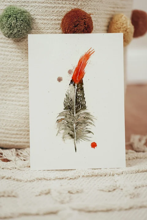 Image of a feather watercolor painting by Shayna Larsen, originals & prints available