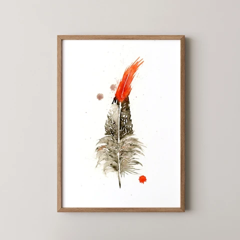 Image of a feather watercolor painting by Shayna Larsen, originals & prints available