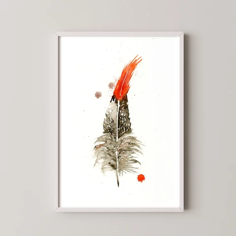 Image of a feather watercolor painting by Shayna Larsen, originals & prints available
