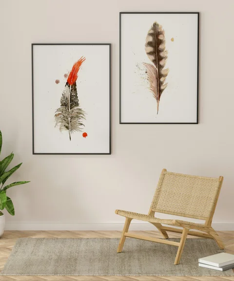 Image of a feather watercolor painting by Shayna Larsen, originals & prints available
