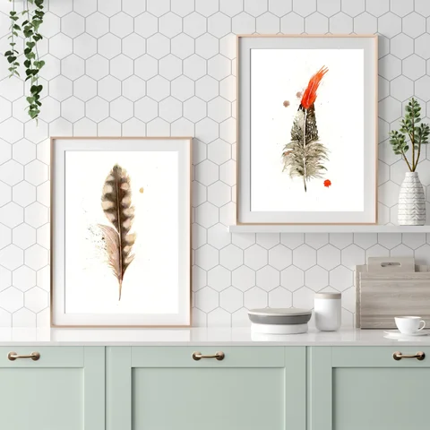 Image of a feather watercolor painting by Shayna Larsen, originals & prints available