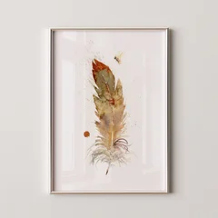 Image of a feather watercolor painting by Shayna Larsen, originals & prints available