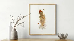 Image of a feather watercolor painting by Shayna Larsen, originals & prints available
