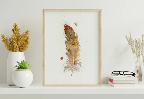 Image of a feather watercolor painting by Shayna Larsen, originals & prints available