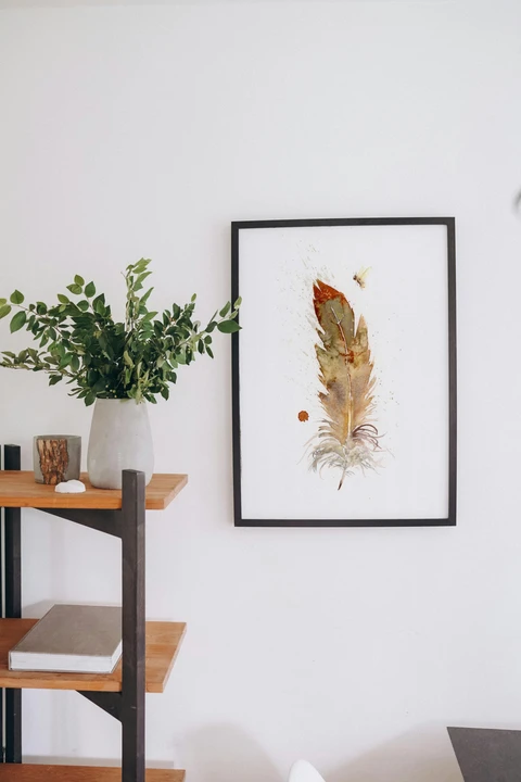 Image of a feather watercolor painting by Shayna Larsen, originals & prints available
