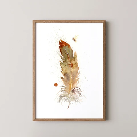 Image of a feather watercolor painting by Shayna Larsen, originals & prints available