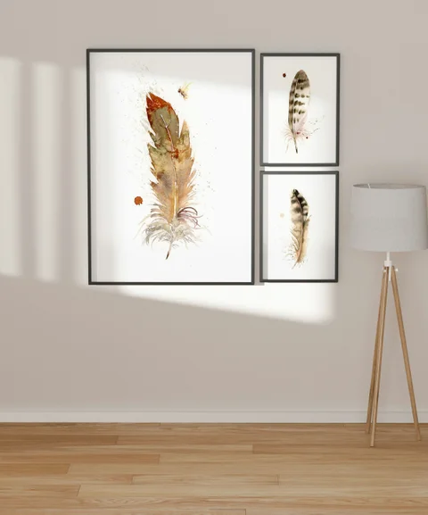 Image of a feather watercolor painting by Shayna Larsen, originals & prints available