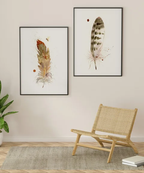 Image of a feather watercolor painting by Shayna Larsen, originals & prints available
