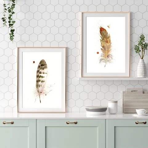 Image of a feather watercolor painting by Shayna Larsen, originals & prints available