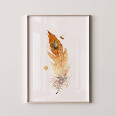 Image of a feather watercolor painting by Shayna Larsen, originals & prints available