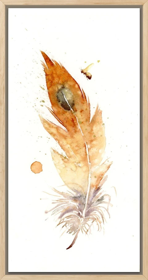 Image of a feather watercolor painting by Shayna Larsen, originals & prints available