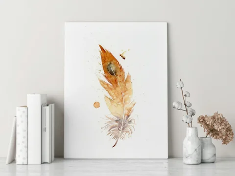 Image of a feather watercolor painting by Shayna Larsen, originals & prints available