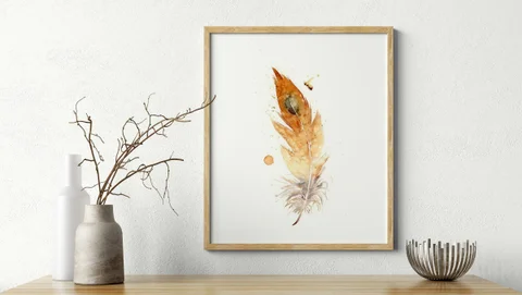 Image of a feather watercolor painting by Shayna Larsen, originals & prints available