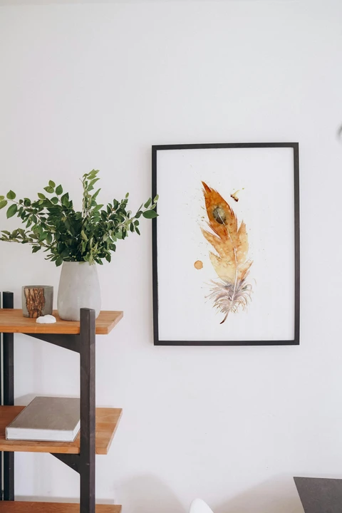 Image of a feather watercolor painting by Shayna Larsen, originals & prints available