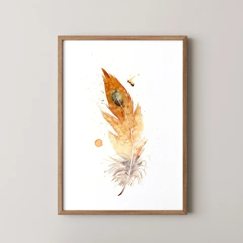 Image of a feather watercolor painting by Shayna Larsen, originals & prints available