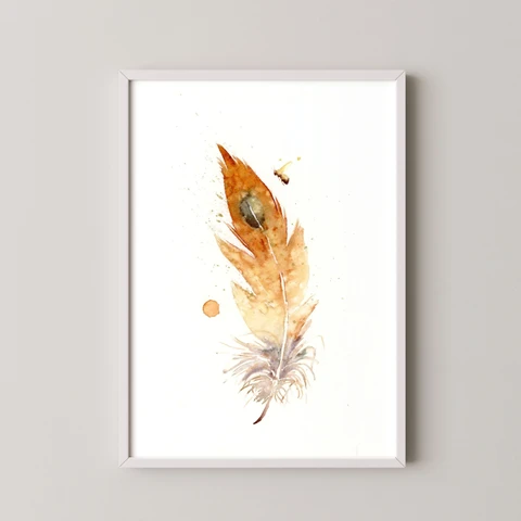 Image of a feather watercolor painting by Shayna Larsen, originals & prints available