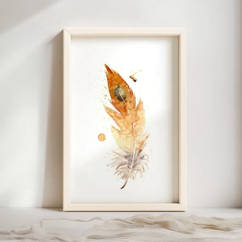 Image of a feather watercolor painting by Shayna Larsen, originals & prints available