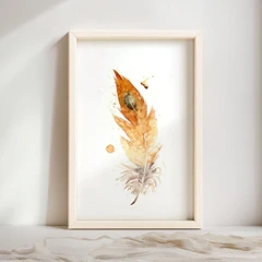 Image of a feather watercolor painting by Shayna Larsen, originals & prints available