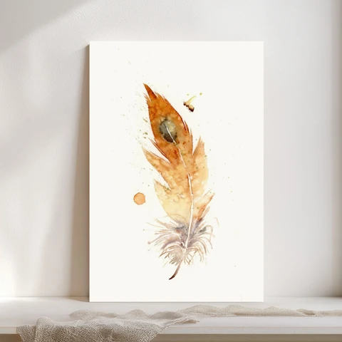 Image of a feather watercolor painting by Shayna Larsen, originals & prints available