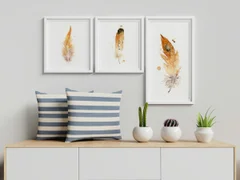 Image of a feather watercolor painting by Shayna Larsen, originals & prints available