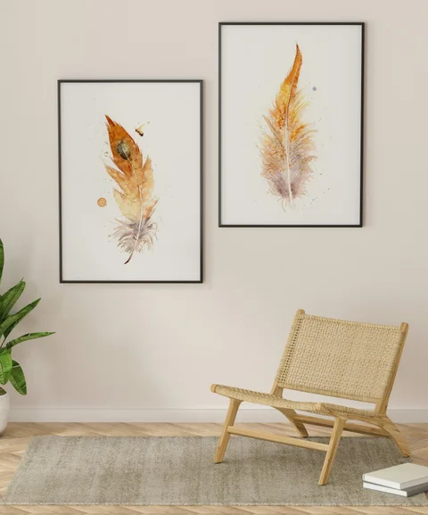 Image of a feather watercolor painting by Shayna Larsen, originals & prints available