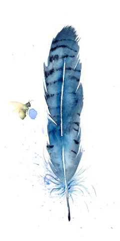 Image of a feather watercolor painting by Shayna Larsen, originals & prints available