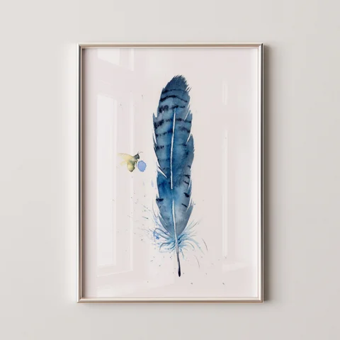 Image of a feather watercolor painting by Shayna Larsen, originals & prints available