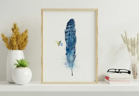 Image of a feather watercolor painting by Shayna Larsen, originals & prints available