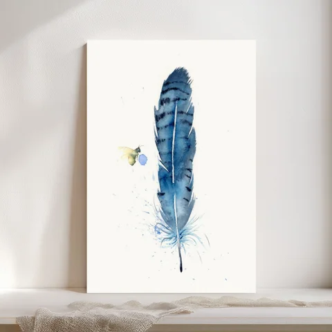 Image of a feather watercolor painting by Shayna Larsen, originals & prints available