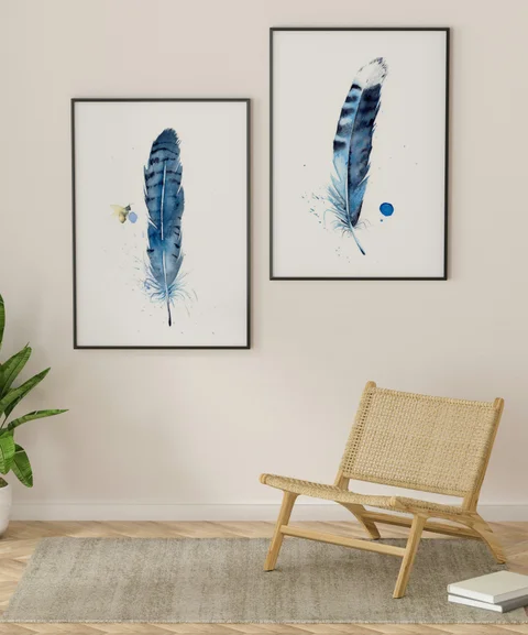 Image of a feather watercolor painting by Shayna Larsen, originals & prints available
