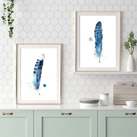 Image of a feather watercolor painting by Shayna Larsen, originals & prints available