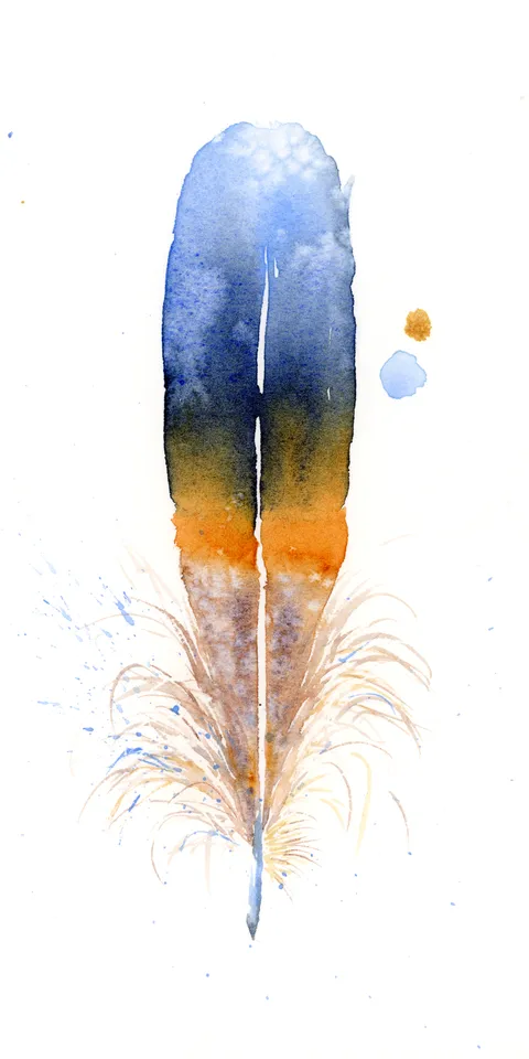 Image of a feather watercolor painting by Shayna Larsen, originals & prints available