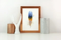Image of a feather watercolor painting by Shayna Larsen, originals & prints available