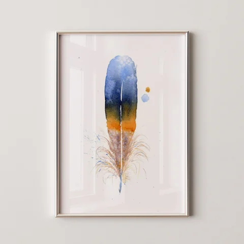 Image of a feather watercolor painting by Shayna Larsen, originals & prints available