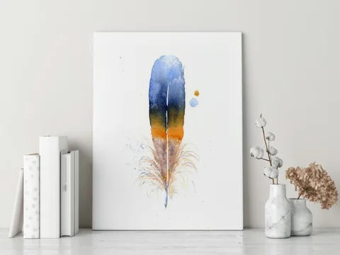 Image of a feather watercolor painting by Shayna Larsen, originals & prints available