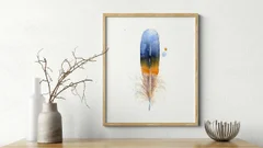Image of a feather watercolor painting by Shayna Larsen, originals & prints available